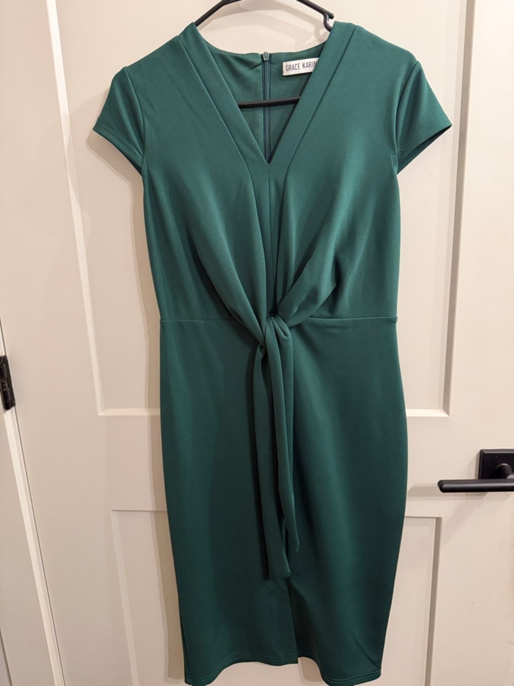Grace Karin Deep Green Knot-Front Midi Dress